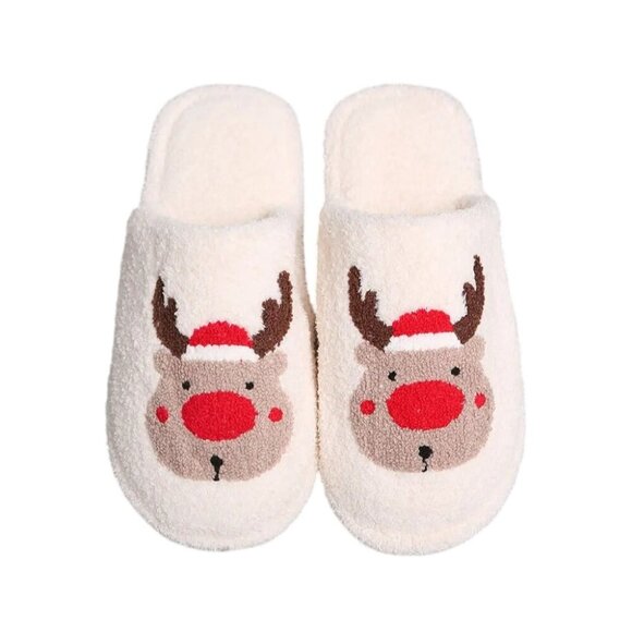 2/$30 Santa Hat Rudolph Size 8-10 Print Soft Home Indoor Floor Slippers - Picture 1 of 7